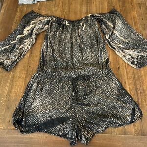 Blue Life Romper, off the shoulder, long sleeve, loose, animal print, snake